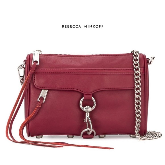 REBECCA MINKHOFF RED Leather MINI MAC Gold Chain Tassel Crossbody! - Picture 2 of 3